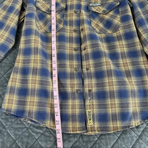 Dixxon Shirt Women Medium Plaid Flannel Long Sleeve Brown Blue Button Up  KK - Picture 6 of 8